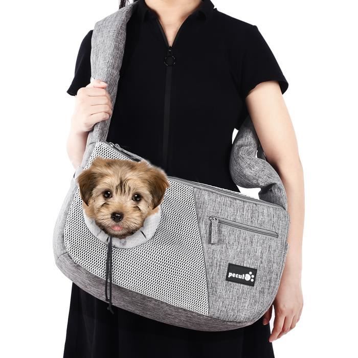 Pecute Sac de Transport Chat Petit Chien, Sac à Bandoulière en Maille Respirante, Bandoulière élargie, Charge Maximale 8Kg