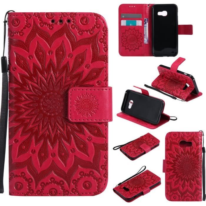 Housse étui Coque Pour Samsung Galaxy A3 2017 Rouge tournesol Portefeuille PU Cuir Flip Case Cover