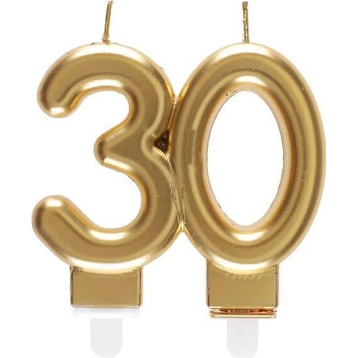 REF/6930 -Décoration gâteau anniversaire avec bougie 30 ans or métallique (x1)