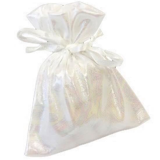 Sachet élégant à dragées ou bijoux avec effet blanc irise (x4) R/SC447 (Matière satin)