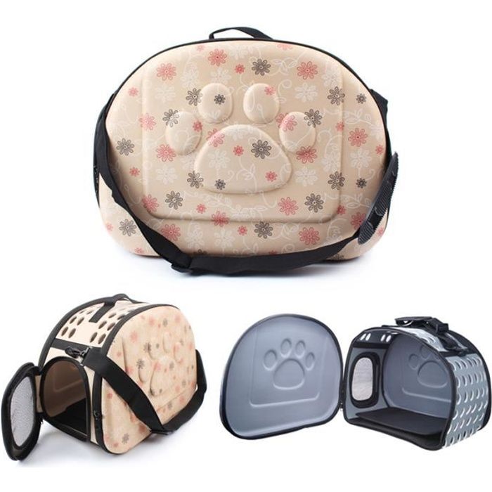 Sac de Transport pour Chien Chat Animaux Panier voyage Beige Sac d'animal Pliable Bandoulière lavable VINTEKY®