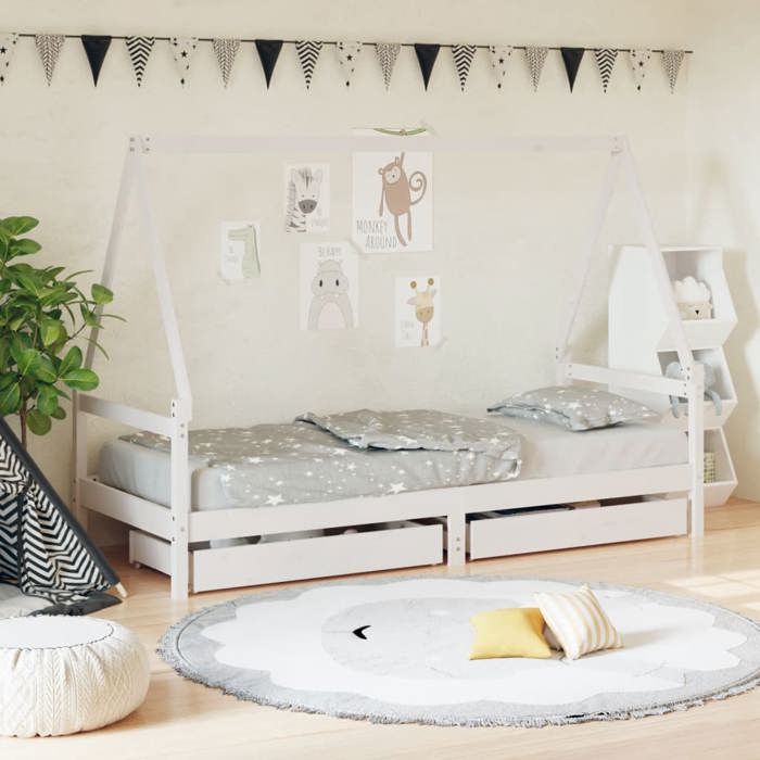 vidaXL Cadre de lit enfant tiroirs blanc 80x200 cm bois de pin massif 834466