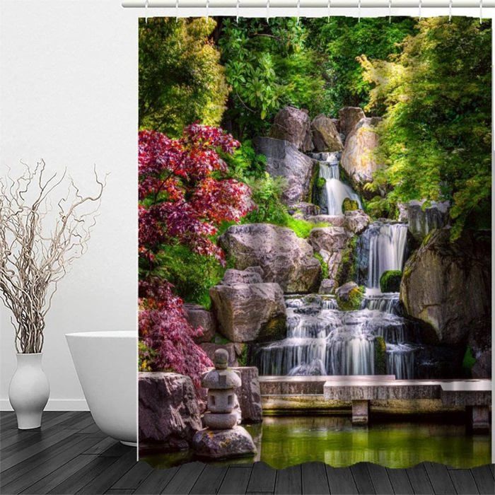 Rideau De Douche Anti-Moisissure 3D Plage Tropicale – 120x180 Cm, Tissu Polyester Imperméable, Séchage Rapide Et Décor Exotique