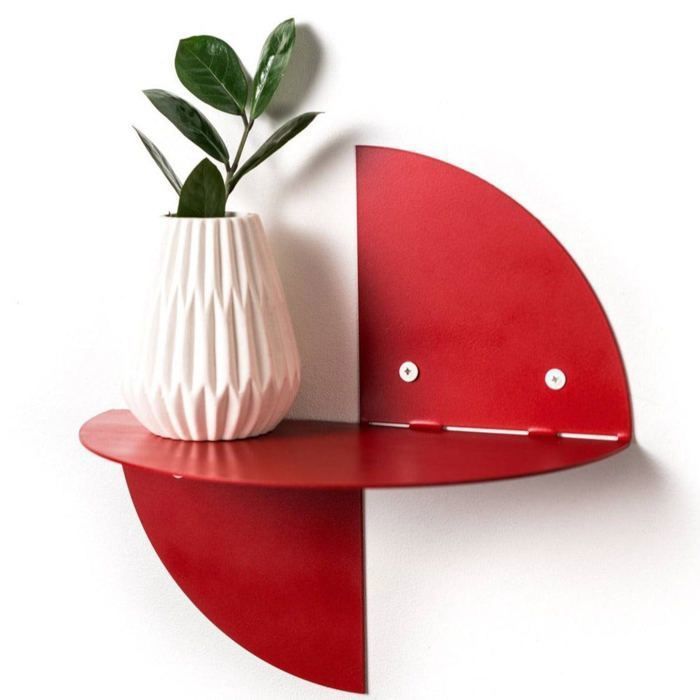 Étagère murale métallique - EWART WOODS - 30 cm Tablette ronde pour plantes et décorations - Rouge