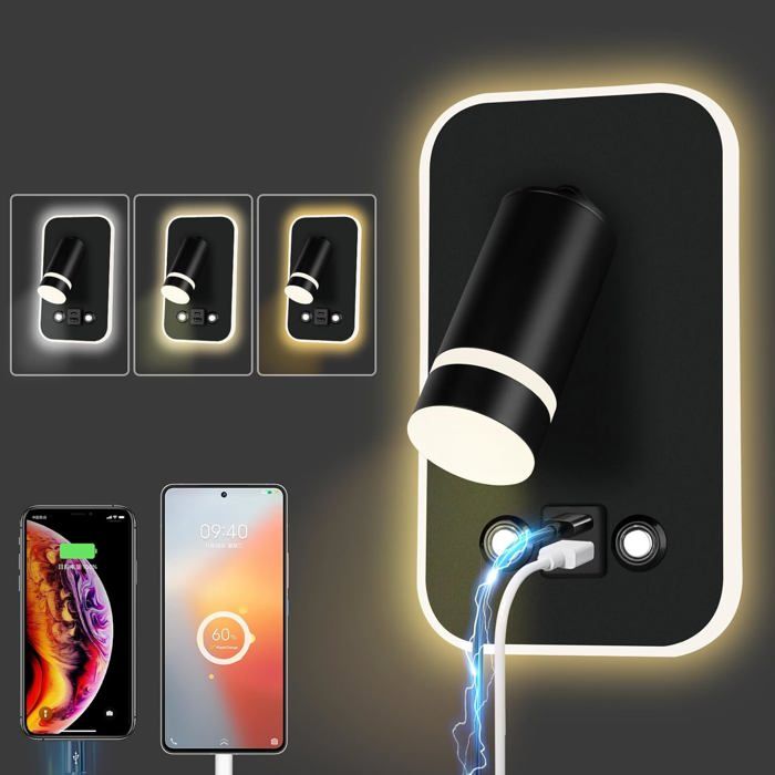 2 pièces Lampe Murale LED de Lecture, Lampe de Chevet Flexible, 3W