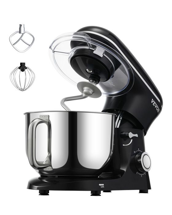 Robot Pâtissier Domestique 1400 W VEVOR Batteur sur Socle 568 L-Mixeur à Pâte-avec Bol en Acier Inox Crochet Fouet
