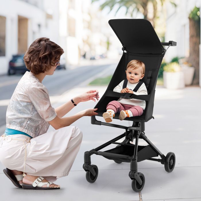 GOPLUS Poussette Canne pour Bébé 6-36 Mois avec Auvent Ajustable+Panier de Rangement-Pliage à Une Main-Adaptée aux AvionsNoir