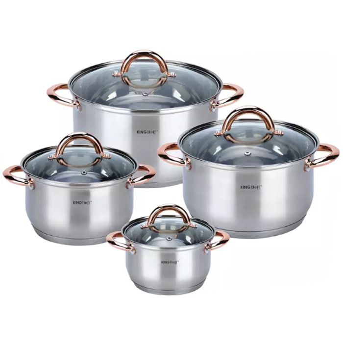Jeu de pots - KINGHOFF - KH-1763 - Acier inoxydable - 8 éléments - Poignées résistantes à la chaleur