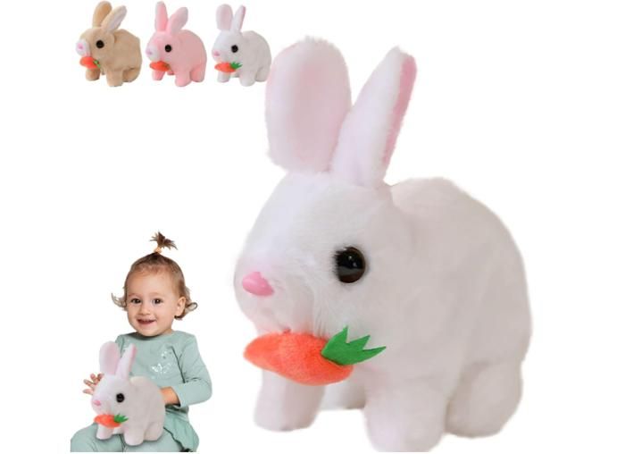 Lapin De Pâques Interactif - Peluche Réaliste Avec Animations - Oreilles Qui Bougent, Nez Qui Remue - Jouet électrique Pour Enfant - Cadeau Anniversaire - Blanc