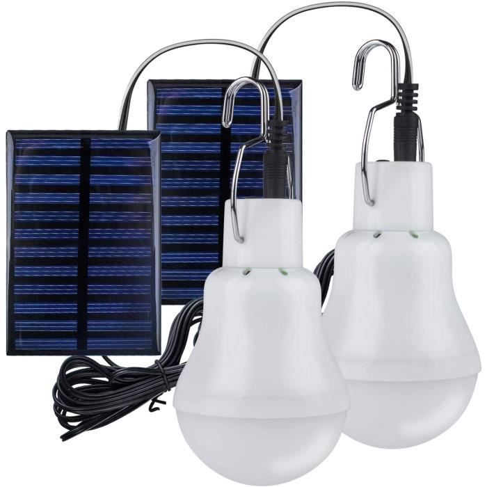 2 Lampe Camping Solaire PortableAmpoule Solaire LED Lampe Urgence Solaire Lumière Jardin Lanterne Éclairage Solaire