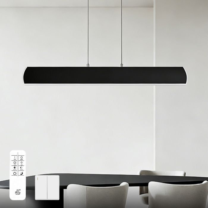 doporro Suspension LED Lampe Noire Mate Moderne 20W Linéaire Lustre Réglable 1300LM avec Télécommande Design Alivetta3730