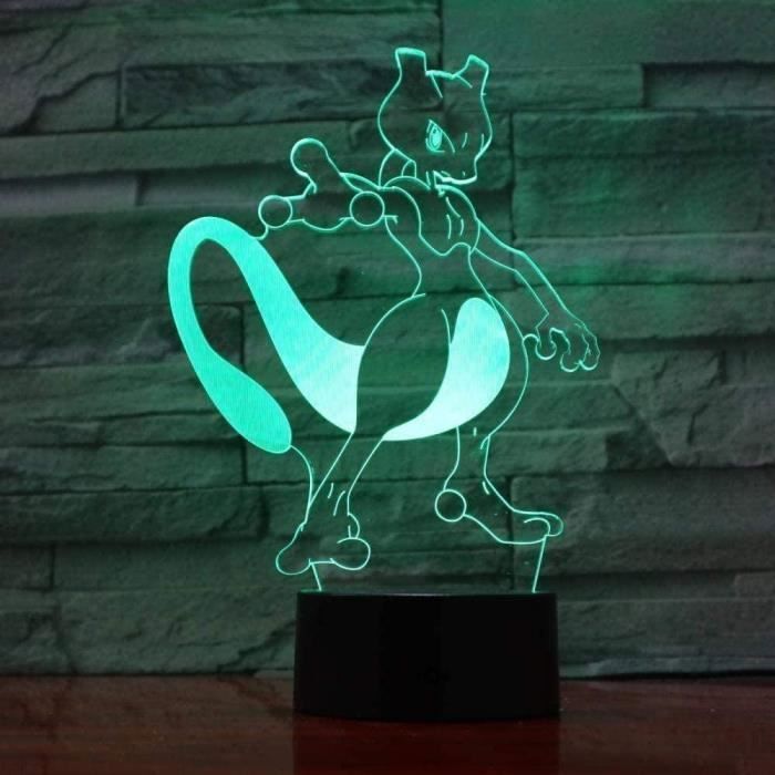 Lampe Illusion 3D LED veilleuse Pokemon Mewtwo 7 couleurs pour enfants tactile lampe de Table USB bb dormir belle LAMPE DECORATIVE