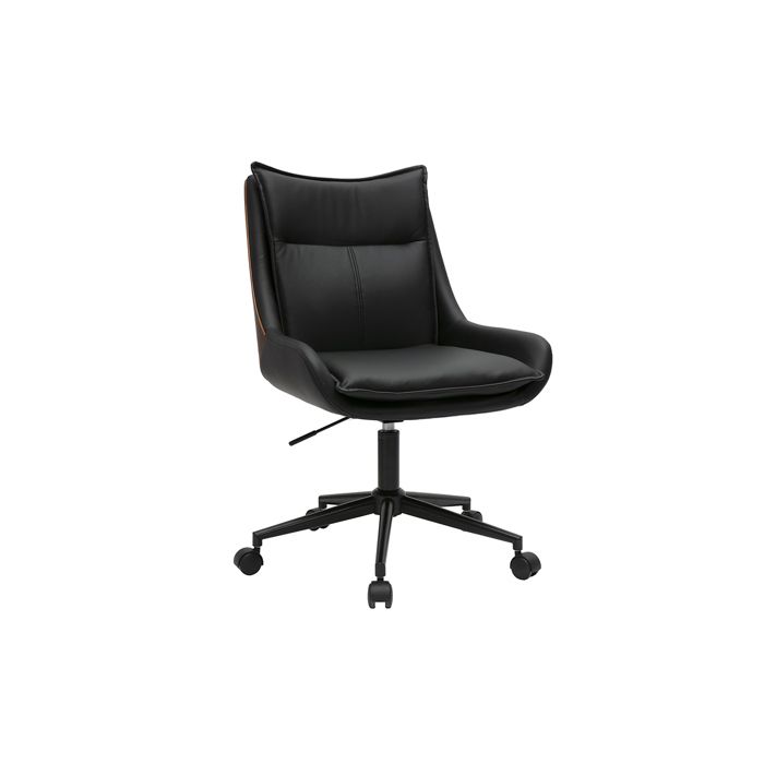 Miliboo - Chaise de bureau à roulettes noire et bois foncé BLAISE