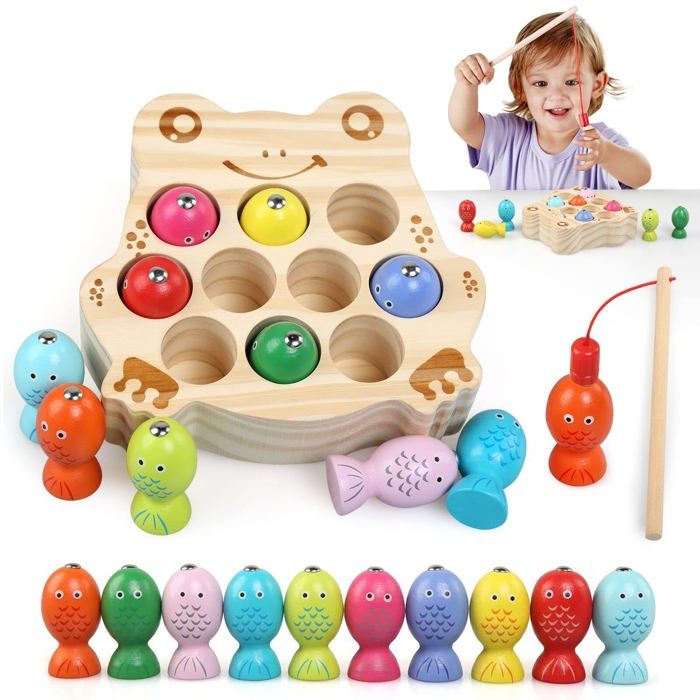 Jouet Montessori - 1 Pêche magnétique en bois puzzle éducatif grenouille cadeau 2-5 ans - Garçon/Fille
