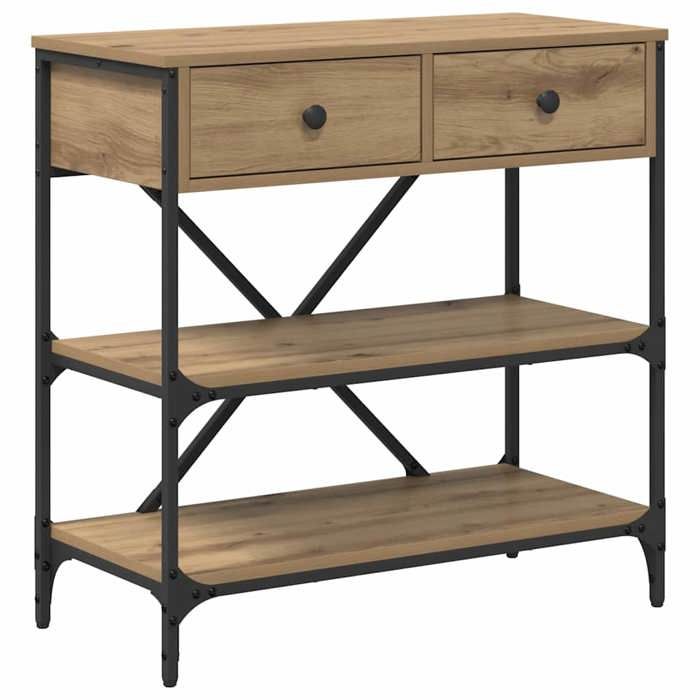 Table console en bois - GKO - 100x34 5x75 cm - Marron - 2 tiroirs - 2 étagères - Cadre en métal - Usage intérieur