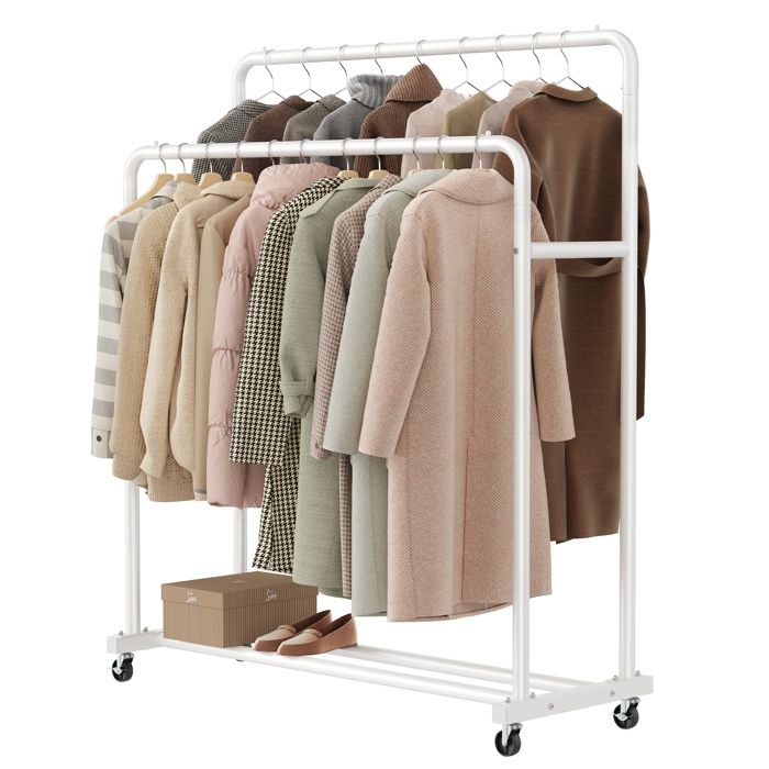 Portemanteau sur Roulettes Portant à Vêtements Robuste Charge 90 kg Chambre Blanc Portemanteau sur Roulettes Portant à Vêtements Robuste Charge 90 kg Chambre Blanc