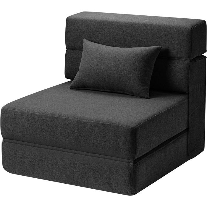 Canapé-lit Pliant-SALUT-3 en 1-Fauteuil-lit Convertible Pliable-Fauteuil Lit Pliant 1 Place Chauffeuse Et Siège dAppoint-NOIR