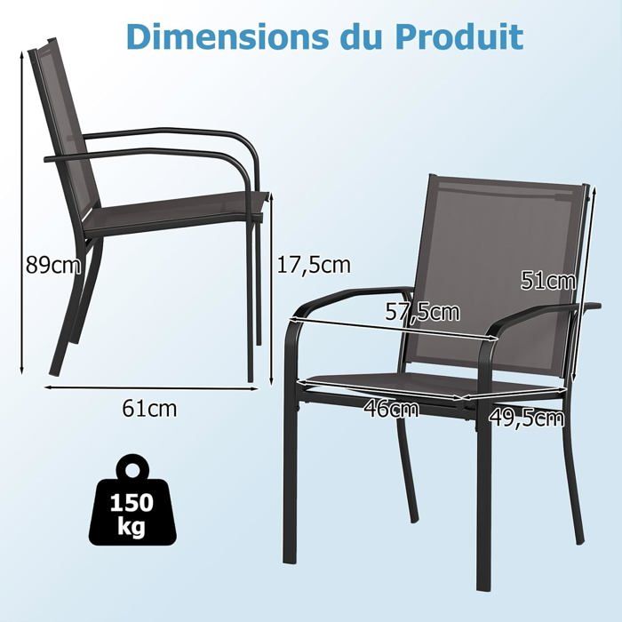 GIANTEX 2 Chaises de Jardins Extérieur en Textilène avec Accoudoir Long Siège Large Dossier Courbé Charge 150KG 61x57 5x89CM Gris GIANTEX 2 Chaises de Jardins Extérieur en Textilène avec Accoudoir Long Siège Large Dossier Courbé Charge 150KG 61x57 5x89CM Gris