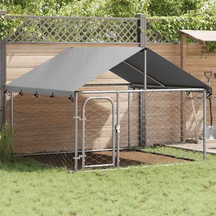 [84061]Chenil extérieur avec toit - Cage Chein Parc en Métal avec Toit 200x200x150 cm Poids:19.35 Kg