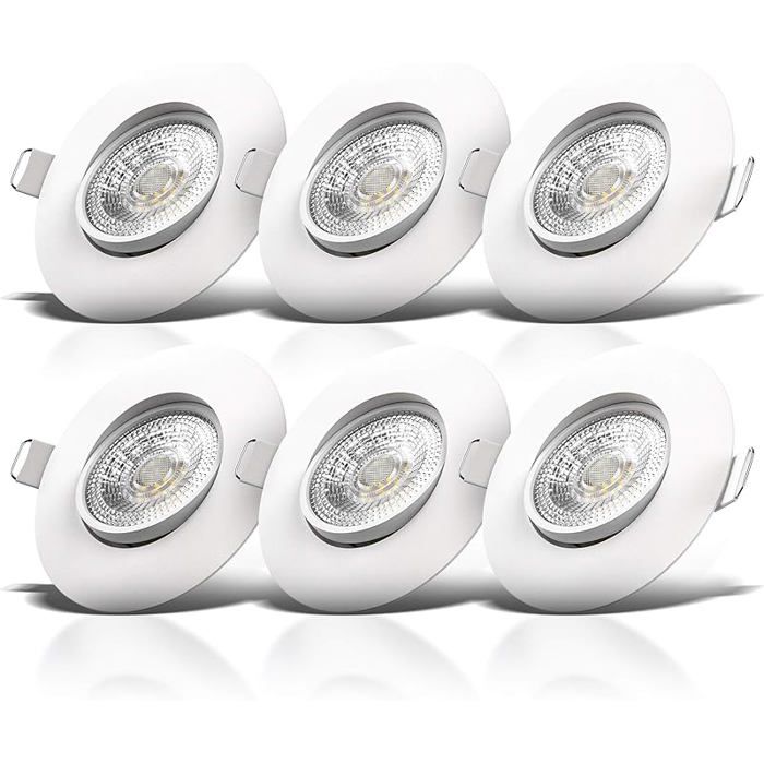 lot de 6 spots D à encastrer ultraplats 30mm 5W/460Lu s encastrables orientables blanc chaud finition blanche lot de 6 B PLAFONNIER