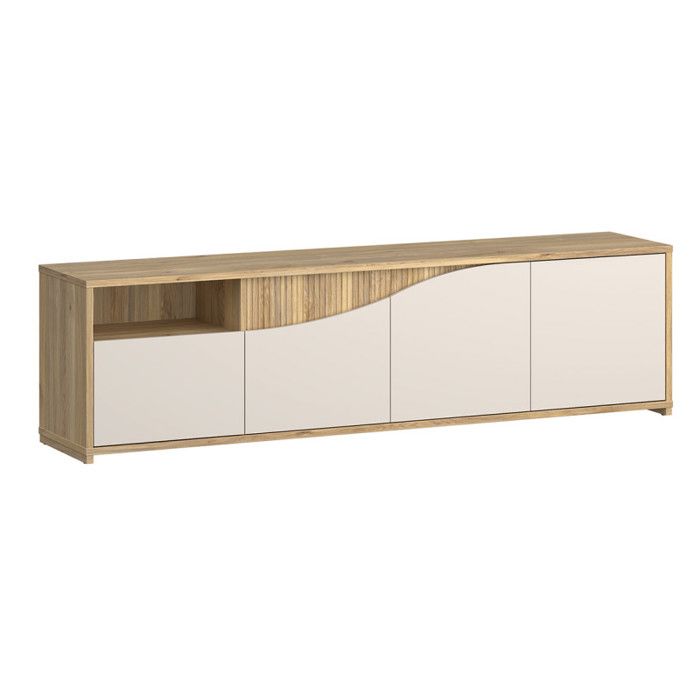 Meuble TV 204 cm décor tasseaux bois et sable avec vagues - RIVAGE Meubletmoi Meuble TV 204 cm décor tasseaux bois et sable avec vagues - RIVAGE Meubletmoi