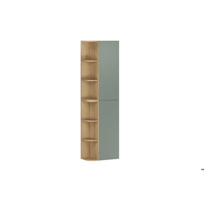 Meuble colonne de salle de bain suspendu ASTER vert 45 x 160 cm avec extension d’angle ouverte