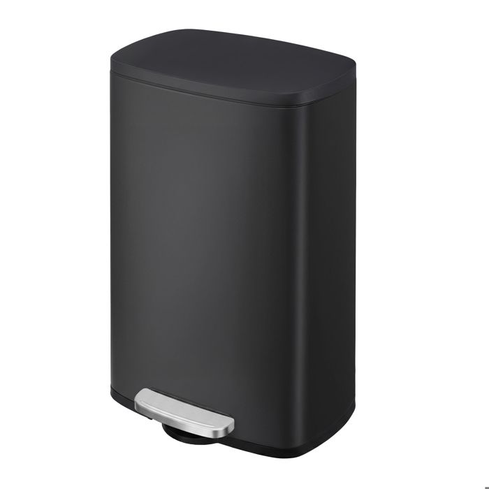 Poubelle de cuisine de 50 L Corbeille en acier Fermeture douce Pédale Seau intérieur amovible Noir