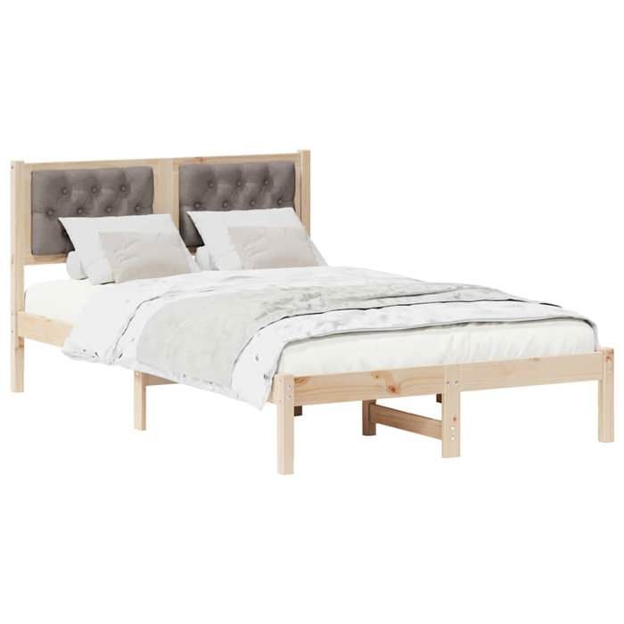 BEAU Cadre de lit bois - Lit 2 personnes - SARAZYJ - Meuble de chambre - avec tête de lit Taupe 120 x 200cm Pin massif -