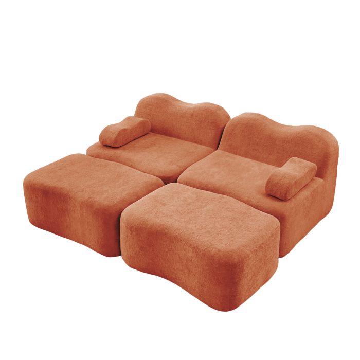 Canapé compressé dangle modulaire -canapé-lit convertible en forme de U 2 places - coussin de siège profond salon Orange