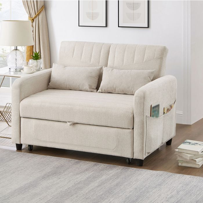 Canapé banquette 2 places avec fonction couchage dossier 3 positions tissu coton-lin design épuré