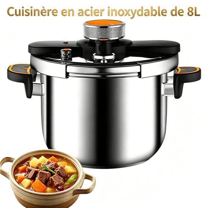 Cuiseur à Pression Inox 8L 100kPa Anti-Explosion & Sécurité Compatible Induction/Gaz Idéal Cuisine Maison