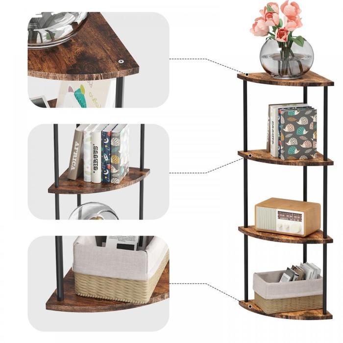 Étagère dangle à 4 niveaux-MENGDA-Meuble de rangement polyvalent-Bibliotheque-Assemblage facile-Pour salonbureauchambre-Marron
