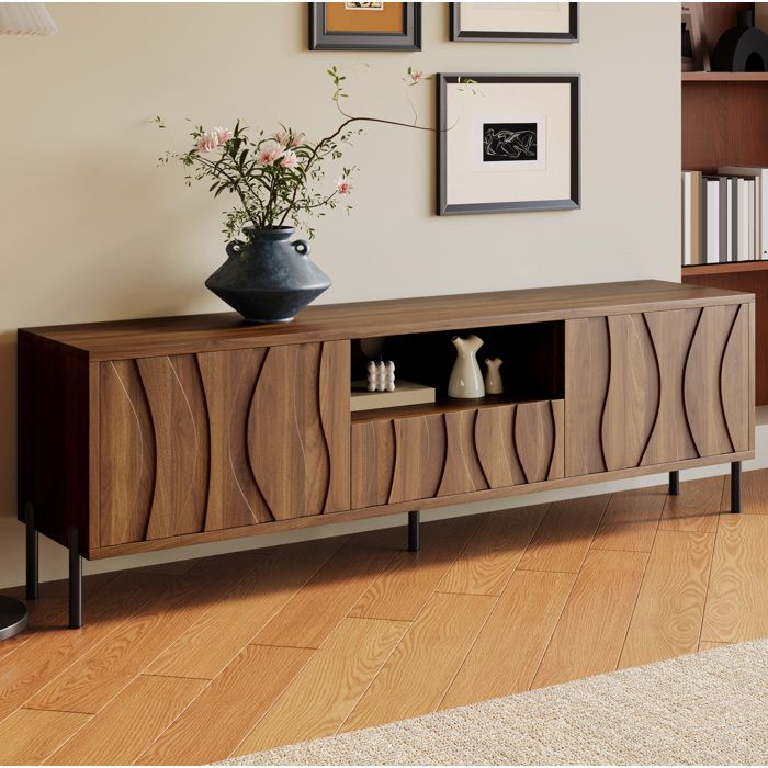 Meuble TV – 3 portes 160 x 35 x 46 cm MDF naturel pieds en fer