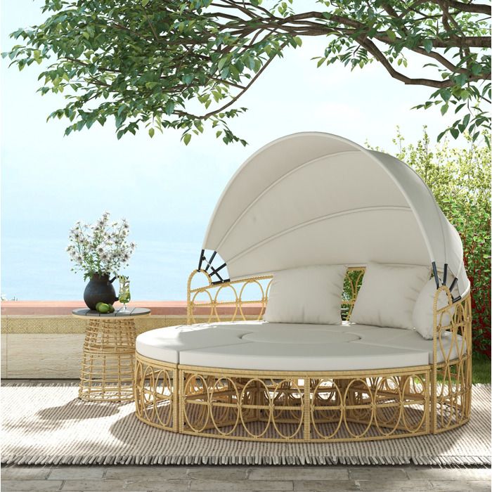Salon bas de jardin 4 pièces EVRYAE avec toit rétractable 178 x 85 x 66 5 cm aspect rotin beige