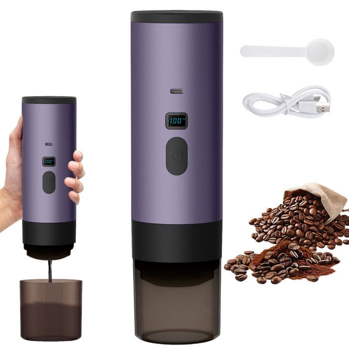 Cafetière portable 3 en 1 Machine à café à capsules portable 15 bars Facile rincer 72W Capsules Café Moulu USB Violet
