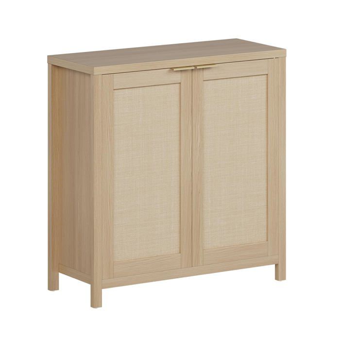 Cabinet service rotin campagne 87.1cm étagères réglables chêne clair