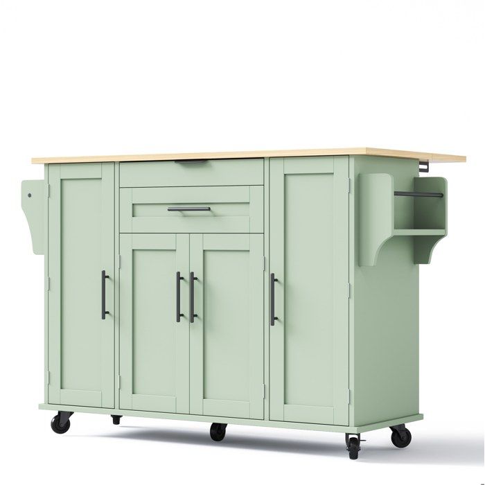 Îlot de cuisine mobile – chariot de cuisine – plan de travail extensible – Vert antique