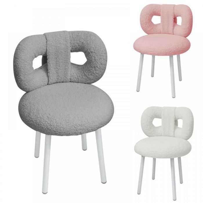 Chaise de coiffeuse pour la maison ou le bureau - Polaire douce - Chaise à nœud - Sans accoudoirs- Charge 150 kg - Gris
