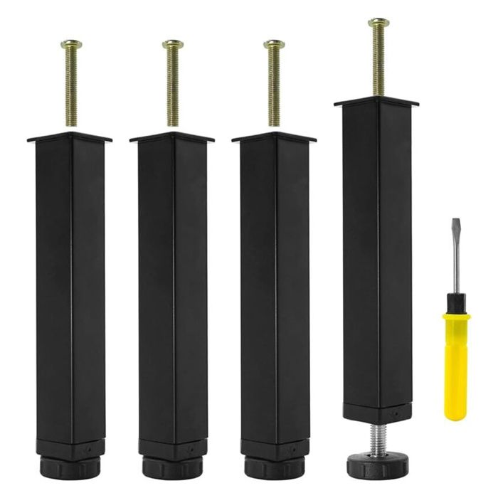 Lot de 4 pieds de lit à lattes métalliques réglables en hauteur (0-20 mm) à visser sans perçage pour matelas.