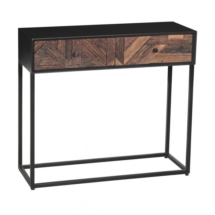 JORDAN Console 2 Tiroirs en Métal Noir et Bois Recyclé Cdiscount Maison