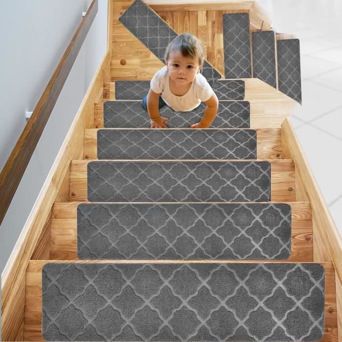 15 Tapis D'Escalier Intérieur Gris - Antidérapants Pour Marches En Bois - NEUF