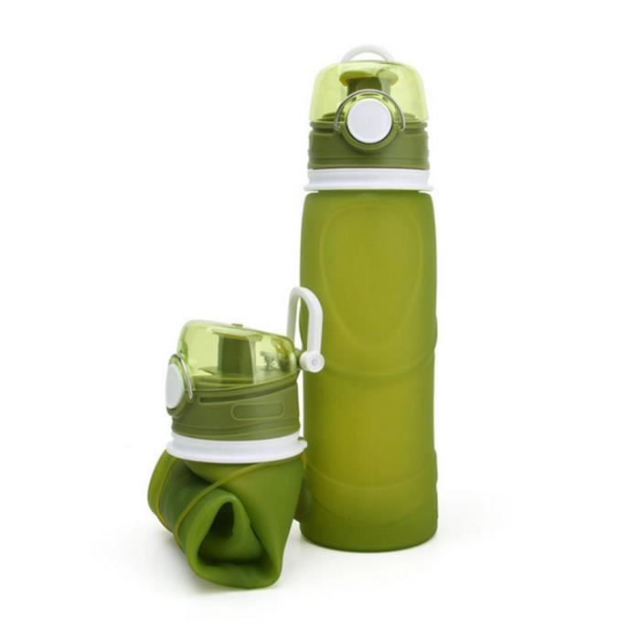 Gourde Pliable Extensible QDrop 550 Ml - Silicone Sans BPA - Pour Sport, Vélo, Camping - Avec Mousqueton