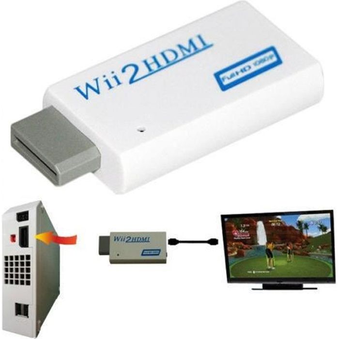 MEETTIKEY Adaptateur Wii vers HDMI, convertisseur Wii vers HDMI, Adaptateur  convertisseur HD 1080P/720P avec Sortie Audio 3,5 mm et HDMI + câble HDMI  1,5 m pour Moniteur Wii, TV, projecteur (Noir) 