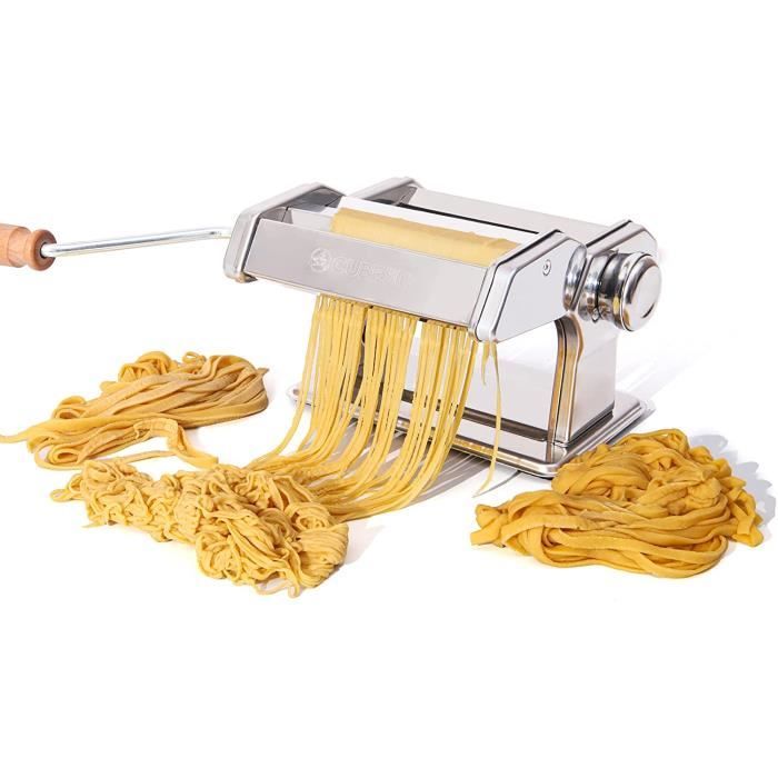 Machine à Pâtes Manuelle En Acier Inoxydable - Appareil Pâtes Fraîches Spaghetti Avec Rouleau Et Poignée Bois