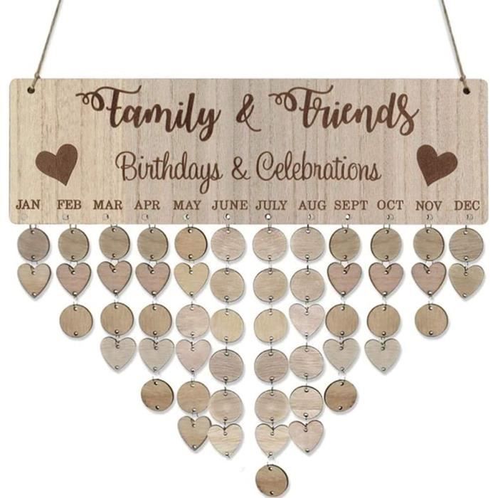 Calendrier D’Anniversaire Mural En Bois – Panneau Familial DIY Avec Étiquettes | Rappel Fêtes Cadeaux - 8