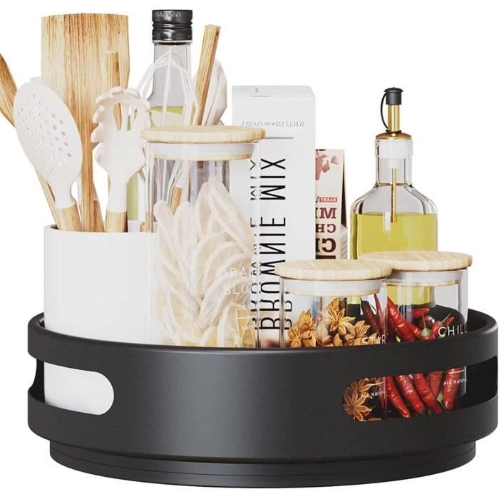 Plateau Tournant Étagère Épices 2 Niveaux Bois - Lazy Susan Réglable 3 Hauteurs, Cuisine Organisée