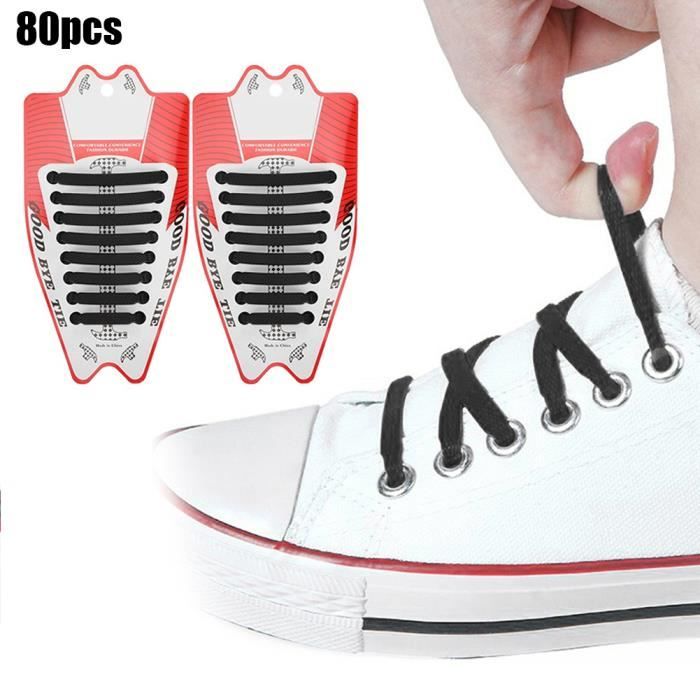 Lacets sans cravate LON 80 pièces Silicone noir Élastique  Pratique et économique