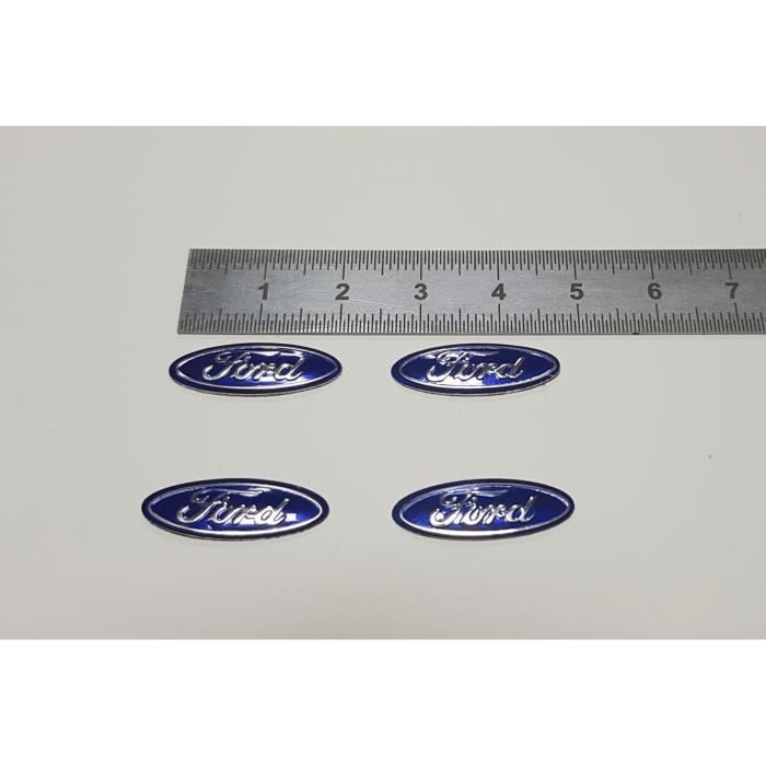 4x Logo Ford 18x7 mm Clefs Emblème Stickers Autocollant Badge Aluminium (Bleu)