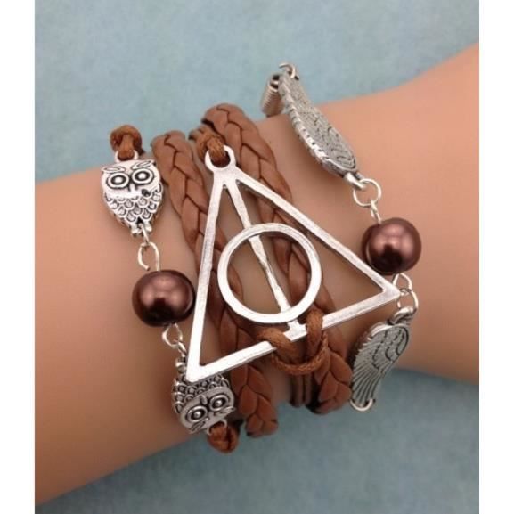 Bracelet Harry Potter - RDLM - Hiboux - Ailes - Simili et Cuir - Argenté
