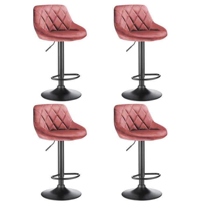 Tabourets de bar avec dossier en velours rose - GOLDCMN - Lot de 4 ...
